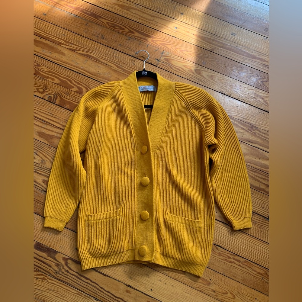 VTG Karen Scott Petites Golden Cardigan Sweater Size PS